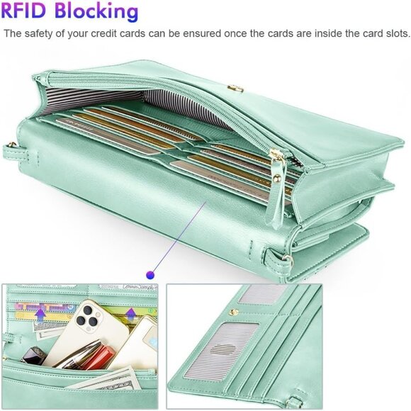 Small Crossbody Bag Women Mini Cell Phone Purse RFID Card Holder Green - Picture 6 of 6